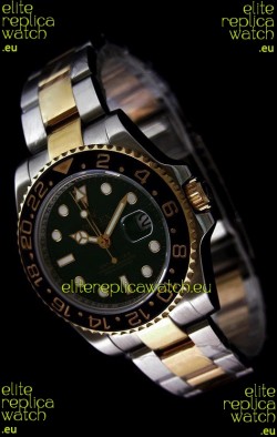 Rolex GMT Master II Swiss Replica Two Tone Gold Watch in Black Ceramic Bezel