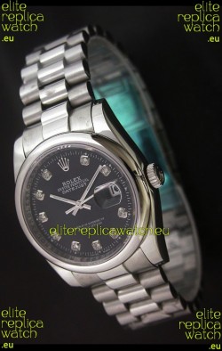 Rolex Datejust Oyster Perpetual Diamonds Japanese Watch in Black Dial