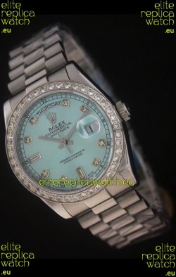 Rolex Day Date Just Japanese Replica Watch in Light Blue Dial