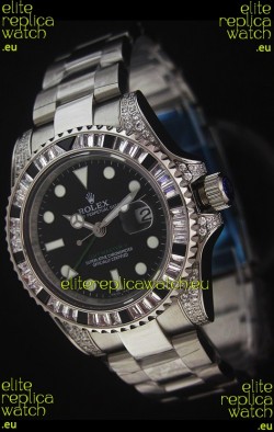 Rolex Pro-Hunter GMT Master II Swiss Replica Steel Watch in Diamond Bezel