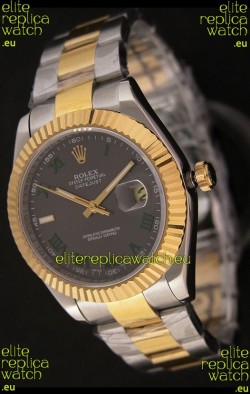 Rolex Day Date Just Japanese Replica Two Tone Gold Watch in Grey Dial
