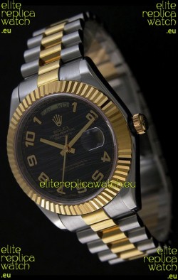 Rolex Datejust Japanese Replica Two Tone Yellow Gold Watch in Black Dial