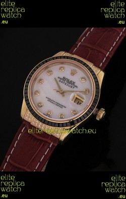 Rolex DateJust Japanese Mens Replica Yellow Gold Watch in Diamond Markers