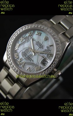 Rolex Oyster Perpetual Date Just Lady Swiss Diamond Watch in Pearl White Dial