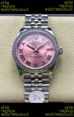 Rolex Super Clone Datejust 31MM Pink Roman Dial Steel Case Super Clone Watch 