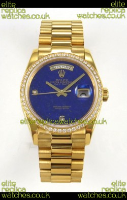 Rolex Day Date Yellow Gold Blue Lapis Dial Diamonds Bezel 36MM Swiss Replica
