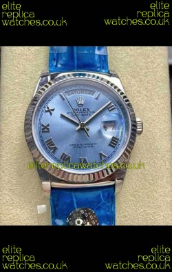Rolex Day Date 128236 Stainless Steel ICE Blue Roman Dial Super Clone Watch 
