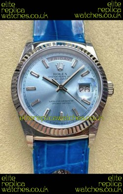 Rolex Day Date 128236 Stainless Steel ICE Blue Crystal Dial Super Clone Watch 