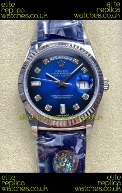 Rolex Day Date 128236 Stainless Steel Blue Ombre Diamonds Dial Super Clone Watch 