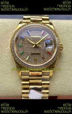 Rolex Day Date 128348RBR Yellow Gold Diamonds Dial Super Clone Watch 