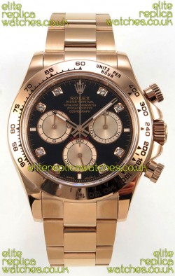 Rolex Daytona 126505 Rose Black Diamonds Dial FREE SPRUNG MVMT Super Clone Watch 