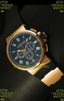 Ulysse Nardin Marine Chronograph Rose Gold Black Roman Black Dial - 1:1 Mirror Replica
