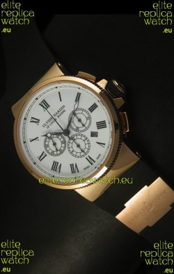 Ulysse Nardin Marine Chronograph Rose Gold White Roman Black Dial - 1:1 Mirror Replica
