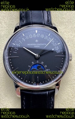 Vacheron Constantin Patrimony Moonphase Stainless Steel Black Dial Swiss Replica Watch 