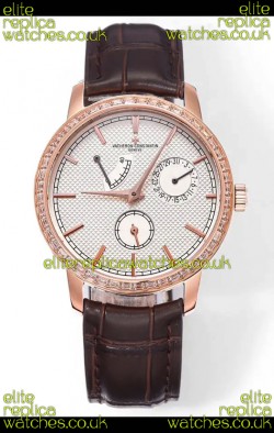 Vacheron Constantin Traditionnelle 83520 Rose Gold Diamonds Pale Yellow Dial Super Clone Watch 