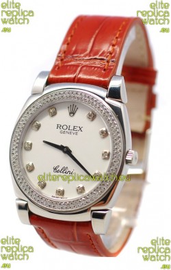 Rolex Cellini Cestello Ladies Swiss Watch White Face Diamonds Bezel and Hour Markers