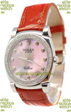 Rolex Cellini Cestello Ladies Swiss Watch Pink Pearl Diamonds Bezel and Hours Markers