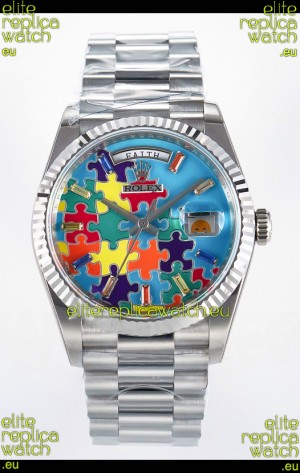 Rolex Day Date Emoji Jig-Saw Puzzle Stainless Steel Casing Swiss Replica Watch 