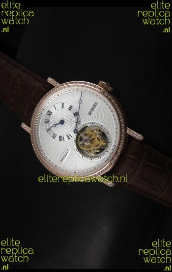 Breguet Classique Tourbillon Swiss Replica Watch in Rose Gold with Diamonds Bezel