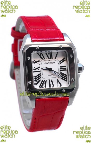Cartier Santos 100 Japanese Ladies Replica Watch in Red Strap