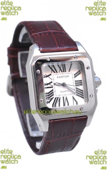 Cartier Santos 100 Japanese Ladies Replica Watch in Brown Strap