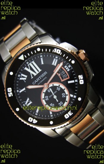Calibre De Cartier Watch 42MM Black Dial Two Tone Case - 1:1 Mirror Replica Watch