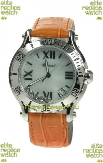 Chopard Happy Sport Diamonds Edition Replica Watch in White Pearl Dial