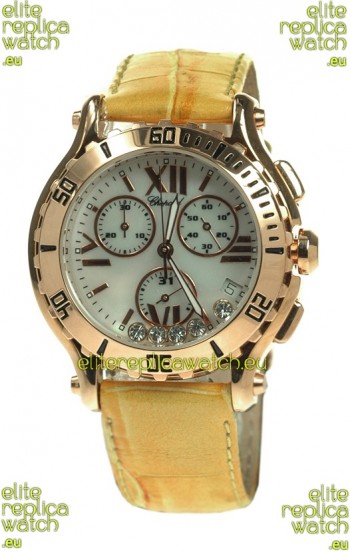 Chopard Happy Sport Diamonds Edition Replica Gold Watch in Yellow Strap