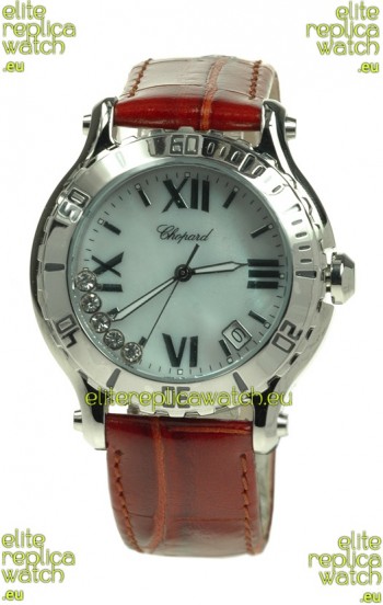 Chopard Happy Sport Diamonds Edition Replica Watch in Brown Strap
