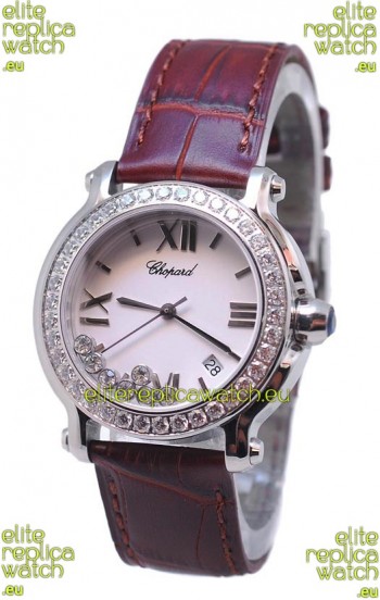 Chopard Happy Sport Star Shaped Diamonds Swiss Watch in Brown Strap