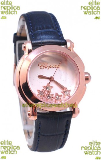 Chopard Happy Sport Star Shaped Diamonds Swiss Rose Gold Watch in White Dial