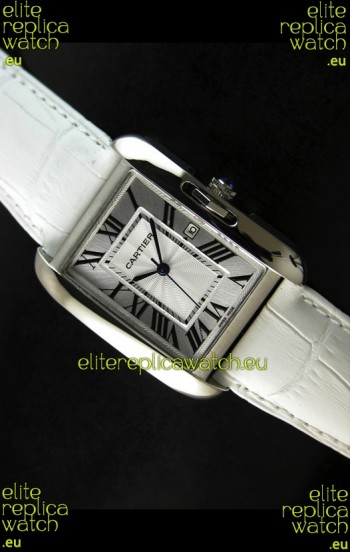 Cartier Tank Ladies Replica Watch in Steel Case/White Strap