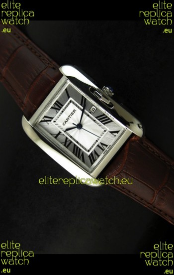 Cartier Tank Ladies Replica Watch in Steel Case/Brown Strap