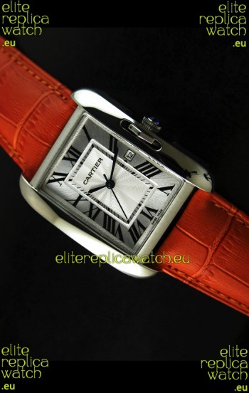 Cartier Tank Ladies Replica Watch in Steel Case/Orange Strap