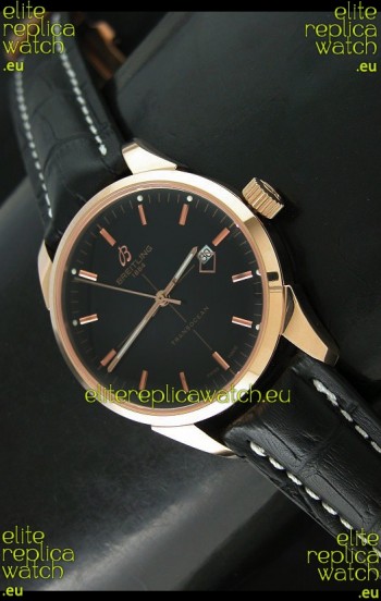 Breitling Transocean Rose Gold Black Dial Swiss Watch