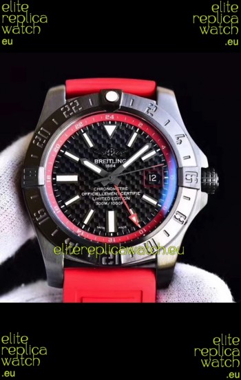 Breitling Chronometre GMT Carbon Dial Swiss Watch with Rubber Strap 1:1 Mirror Replica