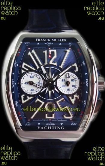 Franck Muller Vanguard Chronograph 904L Steel Blue Dial Swiss Watch 