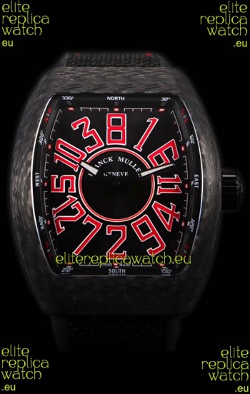 Franck Muller Vanguard Carbon Casing Red Indexes Swiss Watch