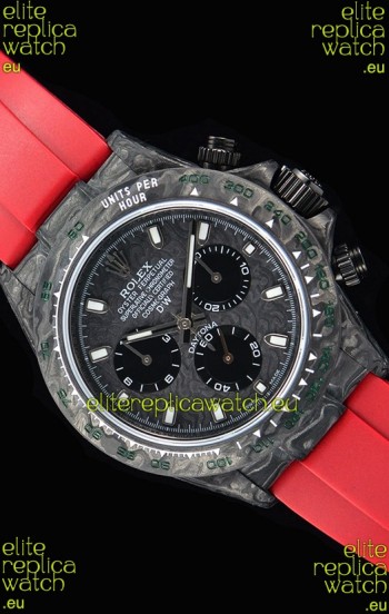 Rolex Daytona DiW Forged Cabon Casing 1:1 Mirror Replica with Red Strap 