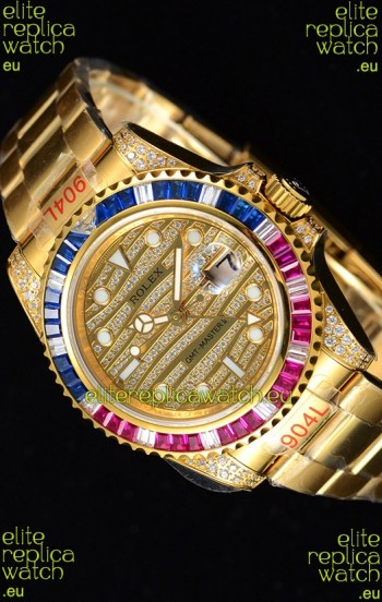 Rolex GMT Masters II Iced out Swiss watch with Yellow Gold 904L Case