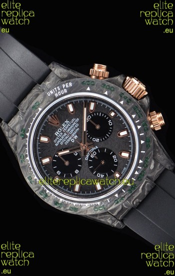 Rolex Daytona DiW Forged Cabon Casing 1:1 Mirror Replica with Black Strap 