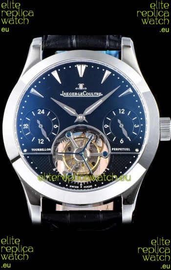 Jaeger LeCoultre Perpetual Tourbillon 904L Steel Case Black Dial Swiss Replica Watch 