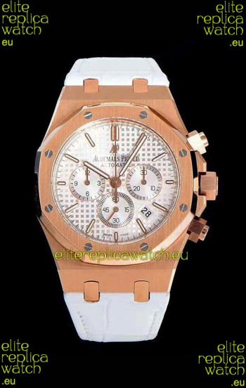 Audemars Piguet Royal Oak Chronograph White Dial Rose Gold on 904L Steel - 1:1 Mirror Replica