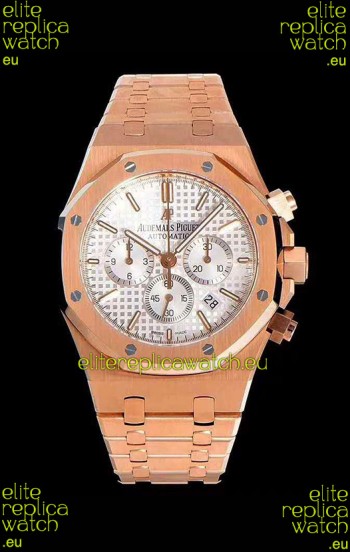 Audemars Piguet Royal Oak Chronograph White Dial Rose Gold on 904L Steel - 1:1 Mirror Replica