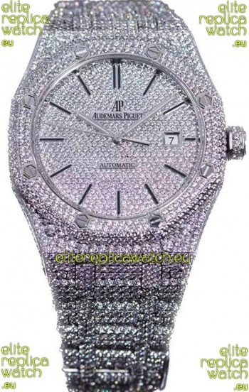 Audemars Piguet Royal Oak 15400 Iced Out Stick Dial in Stainles Steel Casing Swiss Replica Watch