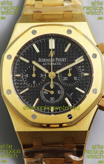 Audemars Piguet Royal Oak Chronograph Yellow Gold Black Dial Steel Strap Swiss Replica Watch