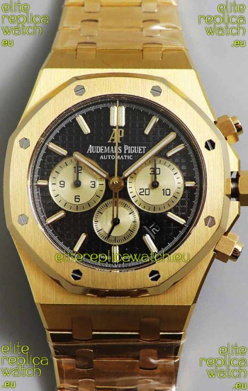 Audemars Piguet Royal Oak Chronograph Yellow Gold Black Dial Steel Strap Swiss Replica Watch