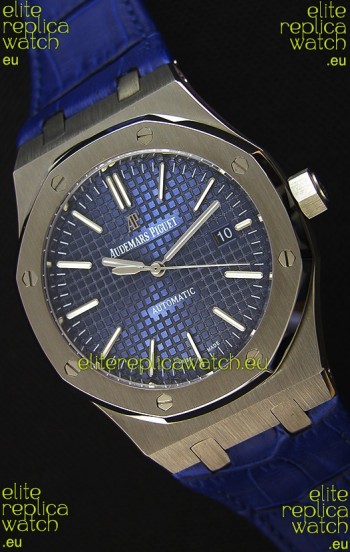 Audemars Piguet Royal Oak 41MM Blue Dial Leather Strap - 1:1 Mirror Ultimate Edition