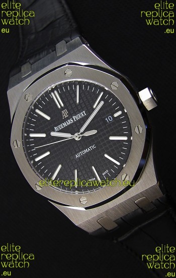 Audemars Piguet Royal Oak 41MM Black Dial Leather Strap - 1:1 Mirror Ultimate Edition