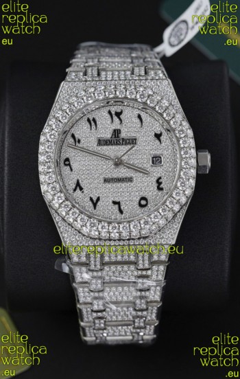 Audemars Piguet Royal Oak 15400 Iced Out Arabic Dial in Stainles Steel Casing Swiss Replica Watch